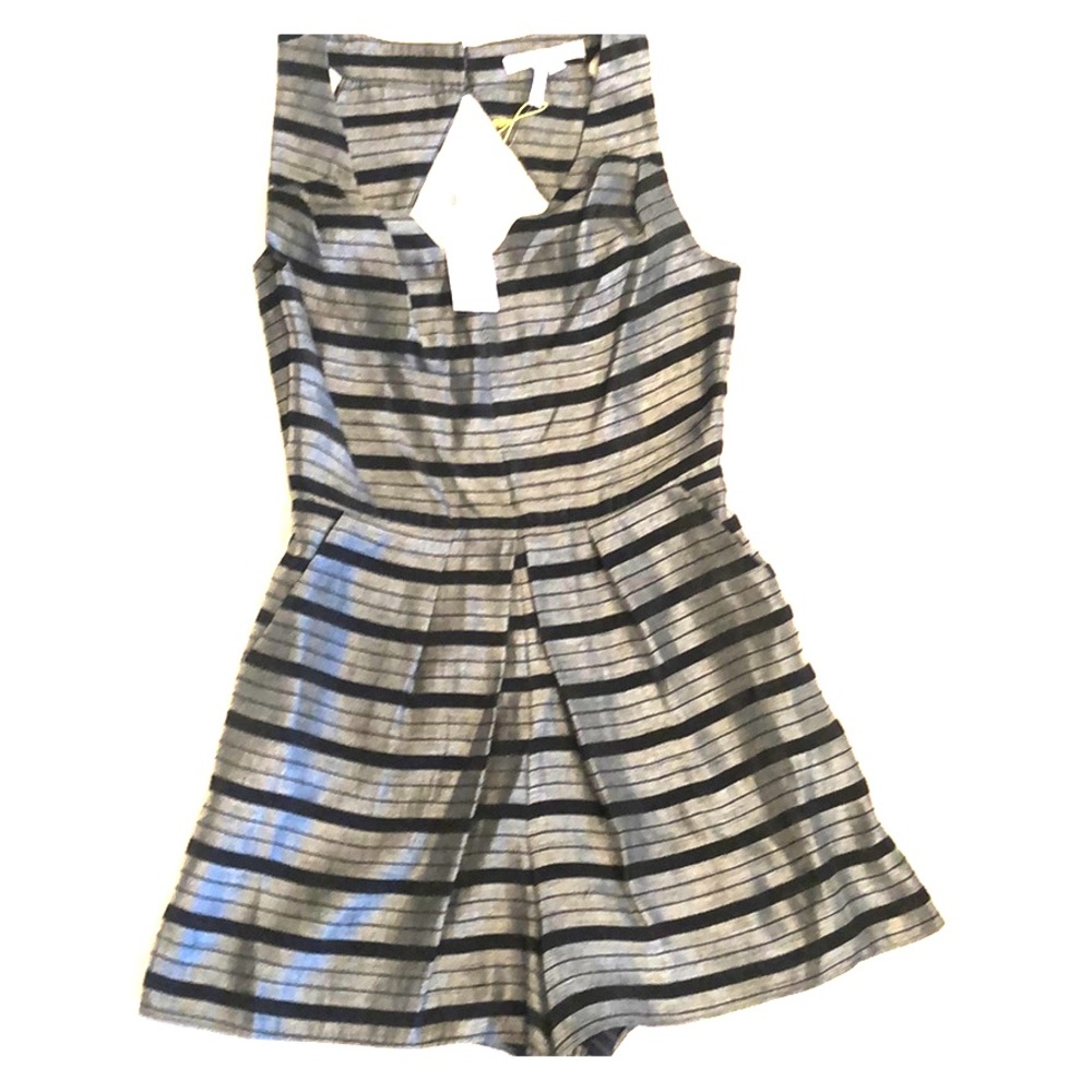 NWT BCBG Silver Striped Open Back Romper Sz 2